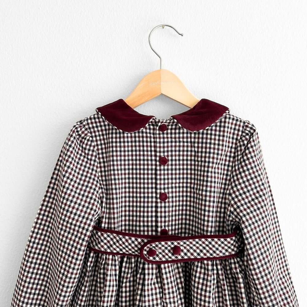 NWT Pretty Girls Long Sleeve Dress Fall Boutique Gingham Burgundy & Navy Blue 4T - Picture 5 of 6